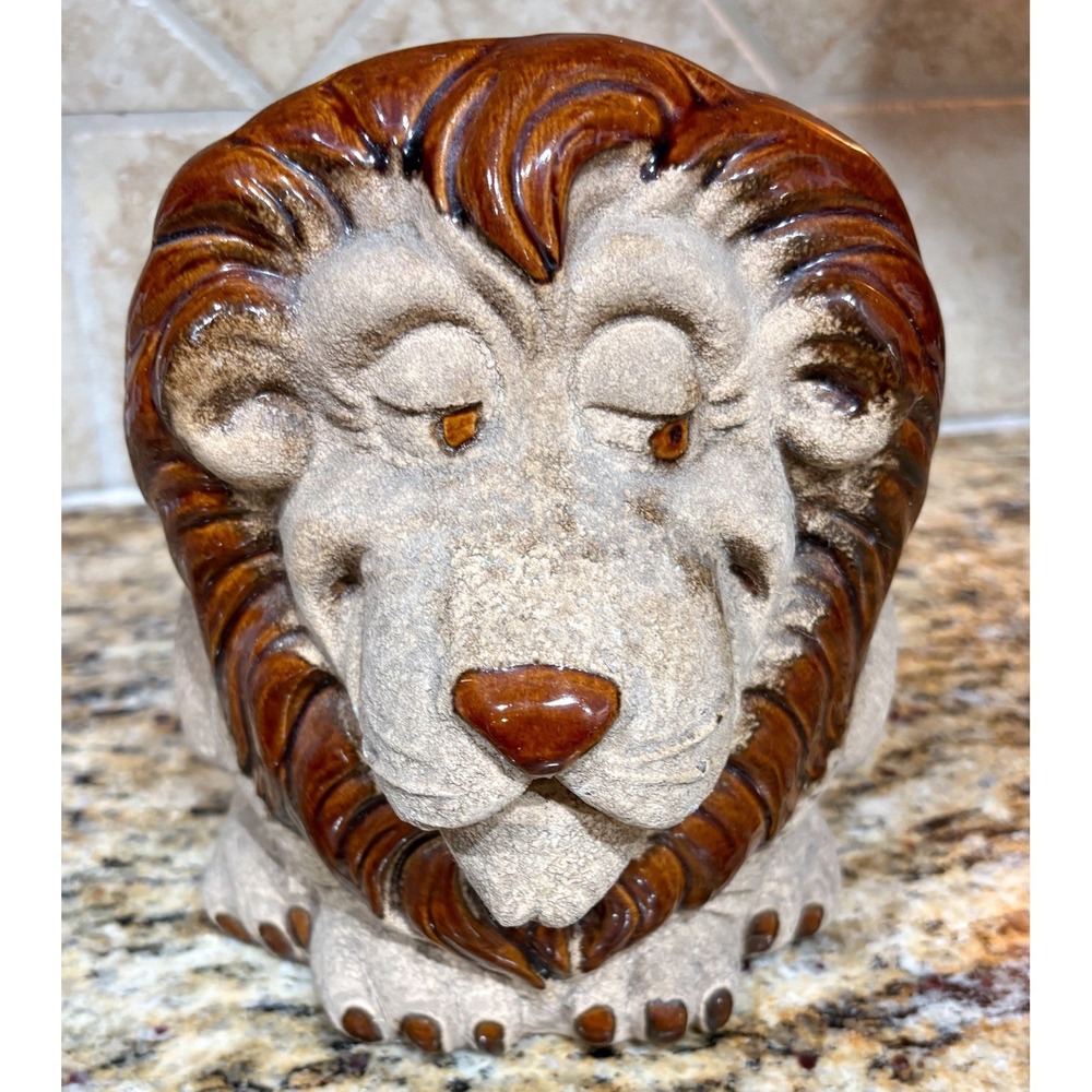 VINTAGE HAEGER Pottery USA LION PLANTER Very Rare Sandstone And Glazed Clay